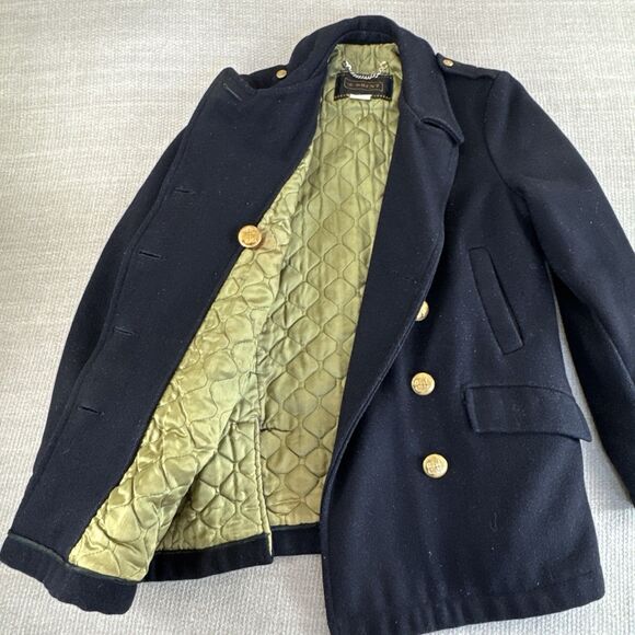 Vtg Brent Black Wool Tweed Pea Coat Double Breasted Nautical Military Inspired M - Picture 10 of 11